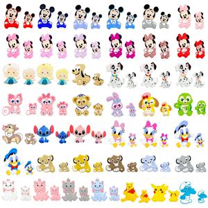 2pcs 새로운 실리콘 디즈니 젖니가 남 구슬 만화 모양 아기 Teethers 식품 학년 젖니가 남 장난감 Diy 젖꼭지 클립 액세서리