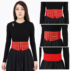 1Pc 10cm 와이드 여성 코르셋 여성 벨트 탄성 Cummerbunds 벨트 체인 리벳 장식 허리띠 여성 드레스 코트 액세서리