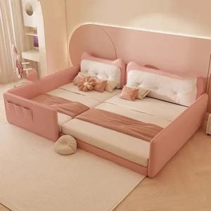 -2층 어린이 침대 공주 더블 핑크 유아 카와이 디자인 일본 나무 뷰티 침대 다다미 모양의 Muebles 현대 가구