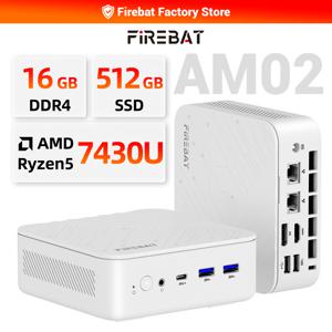 FIREBAT AM02 미니 PC AMD Ryzen 5 7430U 6코어/12스레드 최대 4.3GHz 16GB RAM 512GB SSD WIFI6 BT5.2 휴대용 윈도우 11 데스크탑 컴퓨터