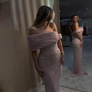 맞춤형 오프숄더 머메이드 이브닝 드레스, 반짝이는 스팽글 장식의 스위트하트 네크라인 우아한 파티 드레스, 여성용 정장 프롬 가운