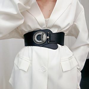 레트로 유럽 벨트 여성 장식 와이드 허리 씰 여성을위한 유행 Cummerbund 정장 탄성 허리띠 블랙