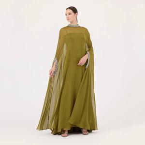 우아한 신부 어머니 웨딩드레스 크리스탈 O넥 케이프 일루젼 정장 파티 가운 맥시 발목 기장 이브닝 드레스