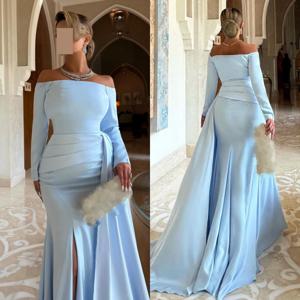 맞춤형 매칭 저지 플리츠 트럼펫 오프 숄더 롱 드레스 맞춤형 행사 패션 고품질