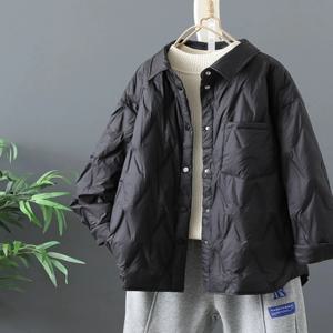 가벼운 패딩 코튼 셔츠 재킷 여성용 루즈핏 다용도 보온 브랜드 스토어 재고 정리 폴로 칼라 버튼 디테일