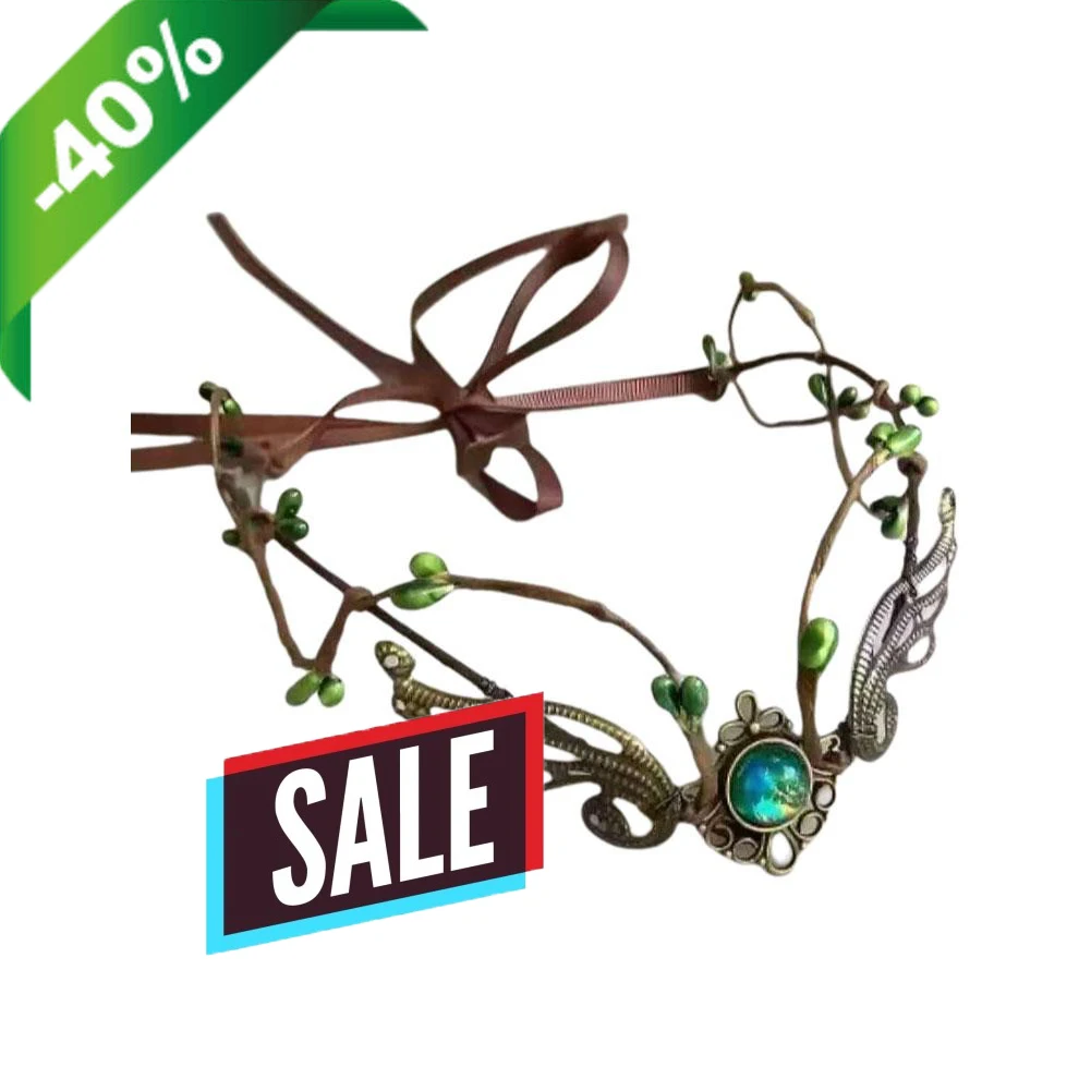 우드랜드 엘프 플라워 크라운 수제 요정 머리장식 뿔 크라운 우드랜드 엘프 크라운 숲꽃 머리장식 잎 요정 서클렛