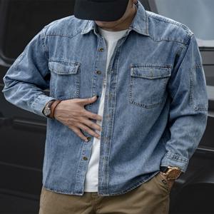 워시드 데님 긴팔 남성 셔츠 다용도 레트로 워크웨어 재킷 봄 가을 패셔너블 루즈핏 젊고 통기성 좋은
