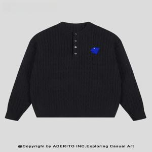 클린핏 라이트 그레이 남성 니트 스웨터 헨리 칼라 겨울 패션 시티 스타일 이너웨어 베이스 셔츠 루즈핏 긴팔