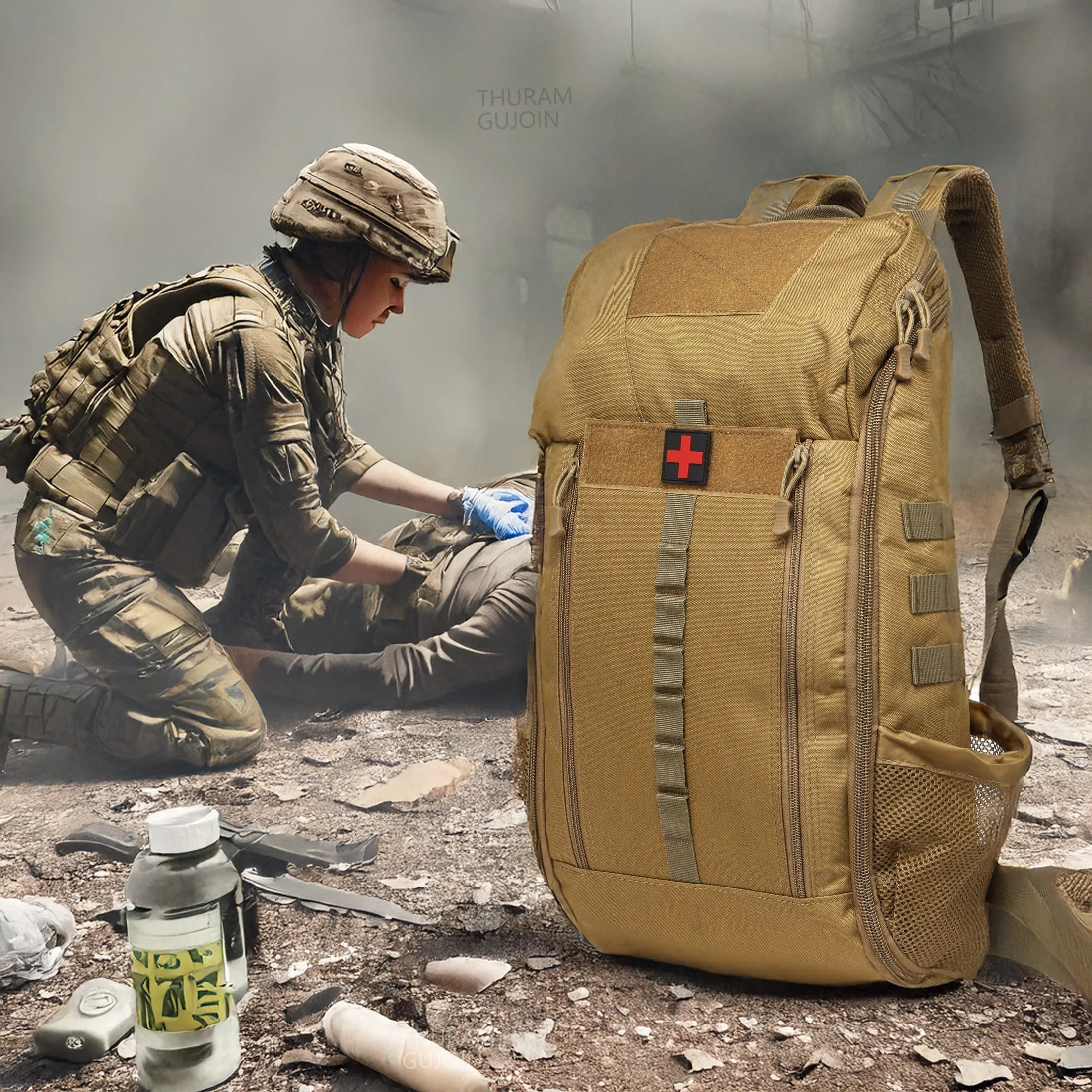 THURAM 40L 방수 전술 의료 배낭 하이킹 트레킹 사냥 낚시 캠핑 야외 스포츠를위한 응급 처치 가방