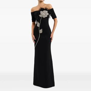 여성을위한 현대 블랙 이브닝 가운 칼집 공식 파티 드레스 바닥 길이 사우디 드레스 구슬 깃털 댄스 파티 드레스