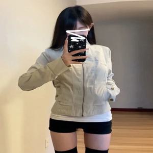 한국 스타일 숏 숄더 여성 자켓 2025 가을 신상 유니크하고 아름다운 아메리칸 스타일 지퍼 여밈 폴리에스터 섬유