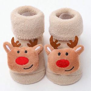 소녀 소년을위한 어린이 어린이 양말 미끄럼 방지 니트 코튼 유아 귀여운 엘크 아기 크리스마스 양말 신생아 유아 양말