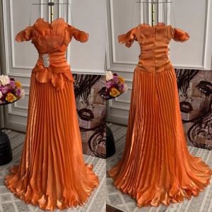 맞춤형 반짝이 주름 장식 스팽글 A라인 오프숄더 롱 드레스 맞춤형 파티용 고급 클래식