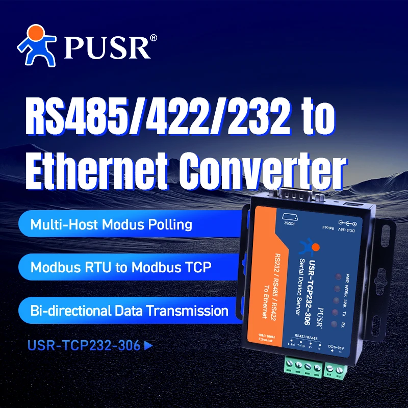 Pusr Rs232 Rs485 Rs422 이더넷 시리얼 디바이스 서버 시리얼 컨버터 Tcp Ip Modbus 게이트웨이 usr-tcp232-306