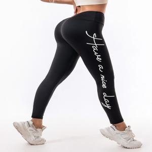 여성용 속건성 레터 레깅스 얇고 트렌디한 블랙 9인치 타이트핏 요가 팬츠 작은 발 여름용