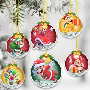 슈퍼 마리오 브라더스 8cm 아크릴 펜던트 장식 크리스마스 트리 걸이 장식 펜던트 액세서리 만화 휴일 선물
