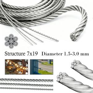 1개 304 스테인리스 스틸 7x19 와이어 로프 케이블 1.5-3.0mm, 야외 산업용 중장비 리프팅 장비