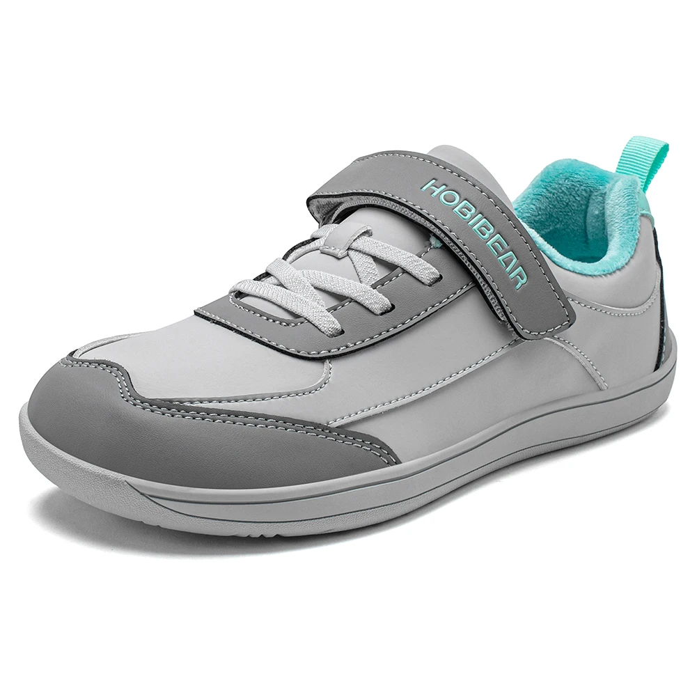HOBIBEAR 어린이용 인조 모피 안감 맨발 신발 겨울용 넓은 발가락 박스 인조 가죽 후크 루프 신발 큰 아이들/소년 소녀용