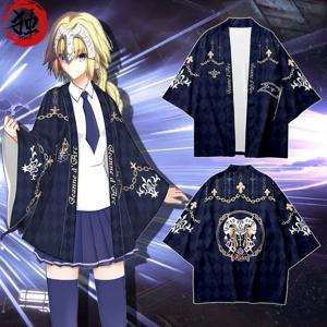 페이트 페리퍼럴 기모노 FGO 깃털 장식 세이버 의상 블랙 조안 오브 아크 카디건 일본 애니메이션 목욕 가운 탑