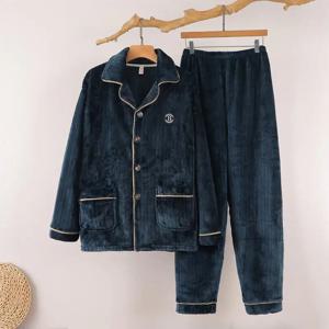 남성용 플란넬 산호 양털 안감 두꺼운 가을 겨울 오픈 가디건 잠옷 홈웨어 가벼운 럭셔리 스타일 긴팔 잠옷