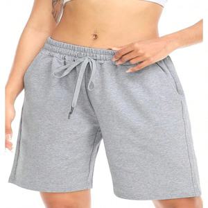 여성용 반바지 긴 면 루즈핏 포켓 포함 무릎 길이 요가 캐주얼 워킹 스포츠 반바지 여성 반바지