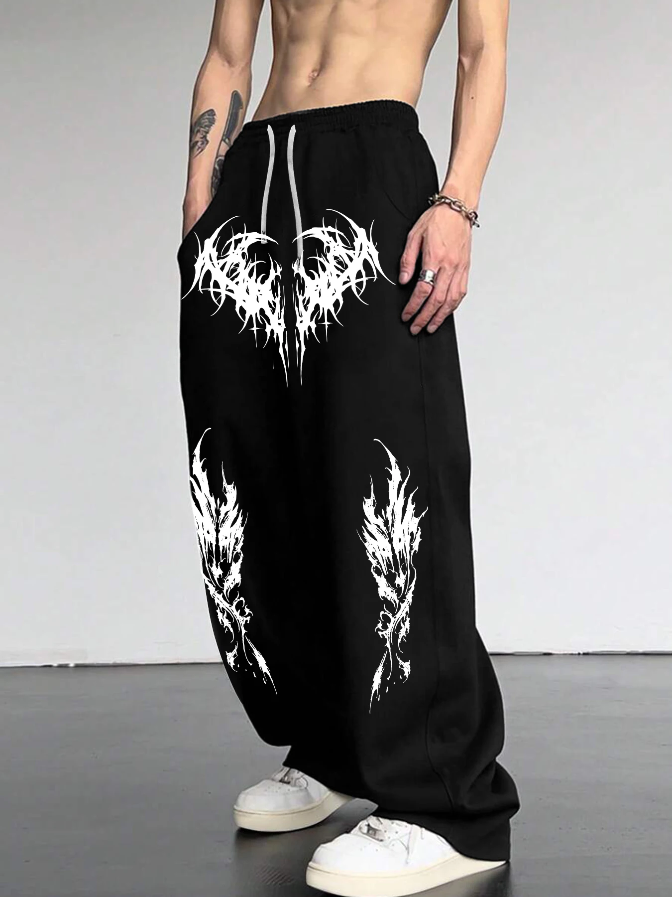 고딕 다크 스타일 남성 캐주얼 스포츠 조깅 팬츠 패션 트렌드 스포츠 롱 와이드 레그 팬츠 남성 의류 배기 팬츠
