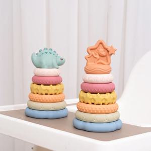 EIBYCIDY 쌓기 장난감 만화 공룡 네스팅 쌓기 타워 아기 조기 학습 몬테소리 장난감 남아 여아 선물