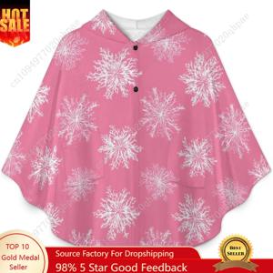 아늑한 플란넬 담요 스웨터, 어린이와 청소년을 위한 주머니가 있는 핑크색 눈송이 패턴 오버사이즈 후드티