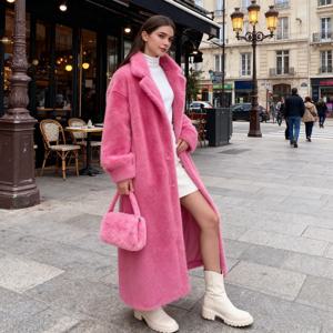 두꺼운 인조 모피 재킷 여성용 컬러블록 가을 겨울 맥시 코트 롱 따뜻한 럭셔리 화이트 벨트 퍼 파카스 보트자스 퍼리 아우터웨어