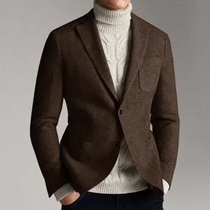 남성용 울 수트 재킷 싱글 브레스티드 엘레강트 비즈니스 블레이저 슬림 핏 편안한 스타일리시 캐주얼 포멀 코트 남성 트위드 재킷