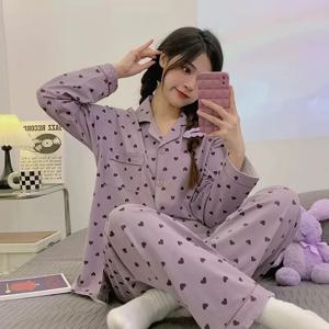 봄과 가을 새로운 여성 잠옷 한국 홈웨어 세트 여학생 긴팔 잠옷
