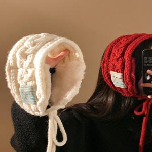 여성용 니트 플리스 귀마개 다용도 스카프 겨울 따뜻함 귀덮개 패셔너블한 끈 포함 원 사이즈