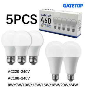 5팩 A60 A80 LED 전구 램프 E27 AC 220V 전구 실제 출력 20W 18W 15W 12W 10W 9W 8W 거실용 가정용 LED 전구