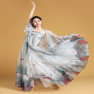 우아한 고대 스타일 댄스 공연 의상 세트, 흐르는 듯한 스커트, 천상의 요정 분위기, 넓은 스윙 스커트 무대 의상