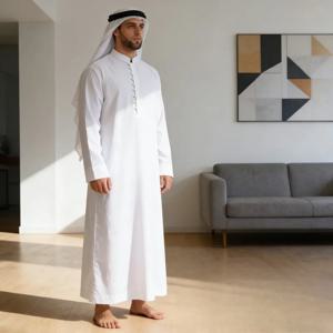 2026 아랍 중동 남성 로브 루즈 스탠드업 칼라 신형 라운드 넥 로브