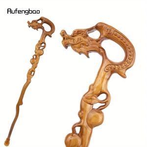 노란 용 나무 단일 조인트 패션 우드 스틱 장식용 코스프레 지팡이 크루치 완드 크로시어 공연용 스테이지 지팡이 94cm