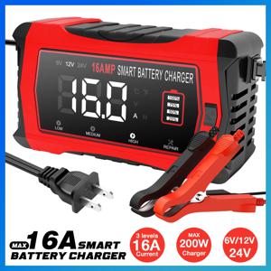6V 12V 24V 16A 범용 자동차 배터리 충전기 지능형 수리 오토바이 충전기 납산 AGM GEL LiFePO4 배터리용