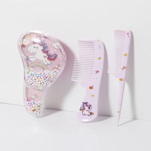 3pcs 만화 빗 세트, 습식 및 건식 이중 용도, 헤어 스타일링, 모든 헤어 질감에 적합, 선물 세트, 실제 헤어 가발 전용
