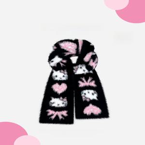 귀여운 만화 KT 고양이 이미테이션 밍크 스카프 여성용 겨울 따뜻한 다용도 방한 넥워머 플러시 발라클라바 스카프