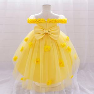 여름 꽃 파티 아기 소녀 드레스 우아한 꼬리 튤 첫 번째 생일 웨딩 공주 드레스 리본 세례식 신부 들러리 아동복