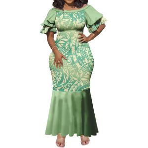 클래식 트라이벌 디자인 맞춤 패턴 의류 트렌디 여성복 폴리네시안 오버사이즈 맥시 스커트 여성 알로하 머메이드 사모아 드레스