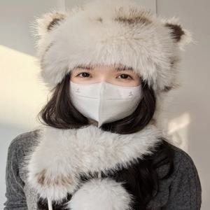 귀여운 고양이 귀 플러시 모자 스카프 세트 여성용 겨울 따뜻한 귀 보호 레이펑 스타일 캡 I.터틀 브랜드 2025 겨울 컬렉션