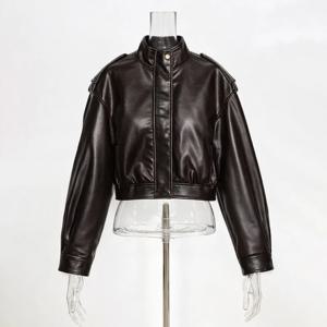 2026년 신상 여성 인조 가죽 재킷 패션 봄 가을 스탠딩 칼라 긴 소매 짧은 PU 재킷