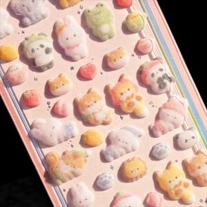 귀여운 3D 입체 플러피 동물 플로킹 스티커 스크랩북용 귀여운 휴대폰 케이스 장식 스티커 학교 문구류