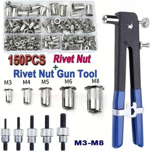 M3/M4/M5/M6/M8 또는 너트 리벳 맨드렐 수리 도구 리벳건 플랫헤드스크류 팝 너트 리벳건 세트 150PCS 리벳 너트 건 맨드렐 키트