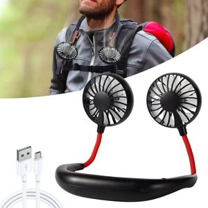 휴대용 USB 충전식 미니 목걸이 선풍기 3단 속도 조절 듀얼 걸이형 선풍기 (가정, 사무실, 야외, 여행, 스포츠용)