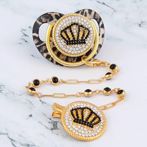 크라운 베이비 샤워 선물과 럭셔리 젖꼭지 홀더 BPA 무료 실리콘 젖꼭지 골드 블링 신생아 더미 노리개 Chupetes