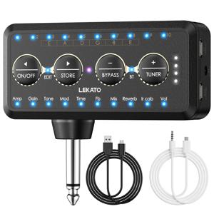 Lekato 기타 플러그 앰프 Pa-1 헤드폰 미니 앰프 스피커 콤보 앰프, 어쿠스틱 일렉트릭 베이스 사운드 페달 보드 딜레이 H8