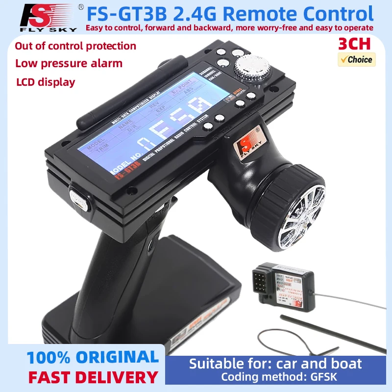FlySky GT3B FS-GT3B LED 스크린이있는 RC 자동차 보트 용 FS GR3E 수신기가있는 2.4G 3CH 송신기 RC 시스템 건 컨트롤러