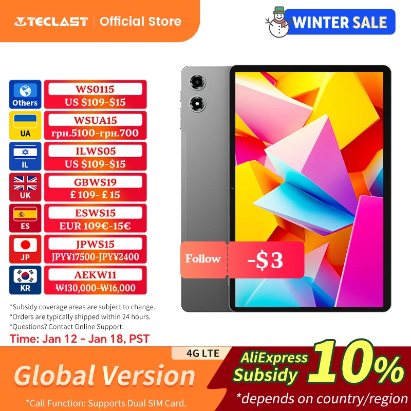 새로운 Teclast T50 Plus 안드로이드 15 태블릿 11인치 2K 120Hz 고주사율 8GB + 256GB UNISOC T620 8000mAh 배터리 8MP+13MP 카메라 4G 탭